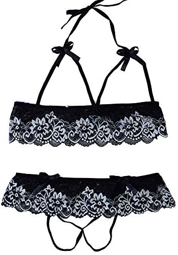 TLGAVQUEEN Women Lingerie Lace Bra and Panty Set Open Crotch Babydoll Bodysuit