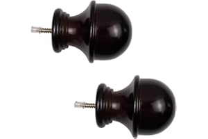 Antrader 2 Pcs Curtain Rod Cap Finials,Window Curtain Rod Cap Ball Design Window Curtain Rod End Plug with Fixing Screw,Coffee Color