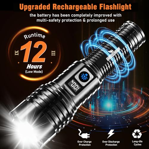 Shadowhawk Flashlight Rechargeable TorchLight, 20000 Lumens Flash Light Led flashlights Tactical, XHM77.2 Led Torch Light High Power, USB Handheld Powerful Torches for Camping Hiking Emergency
