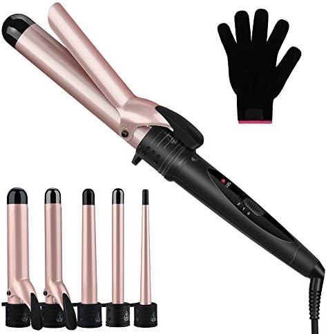 Curling Iron, KOOVON 5 in 1 Hair Hot Tools Curling Wand Set - 0.3 to 1.25 Inch Interchangeable Ceramic Barrels and Heat Resistant Glove