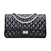 SanMario Designer Handbag Lambskin Classic Quilted Grained Double Flap Black Metal Chain Women's Crossbody Shoulder Bag Black 25.5cm/10