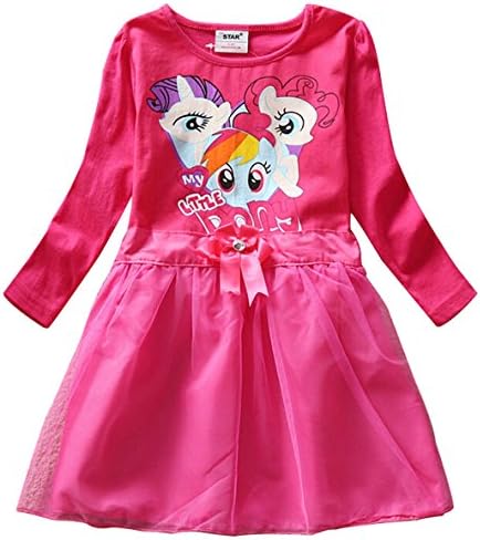 Sidney Pretty Girl's My Little Pony Cartoon Long Sleeve Dress Skirts 3y-8y (3-4y, red)