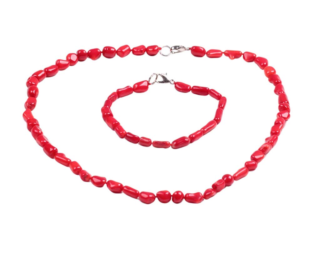 Treasure Bay Beautiful Natural Red Coral Branches Necklace and Bracelet Womens Jewellery Set