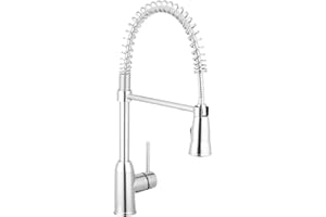 Dura Faucet DF-NMK504-CP RV Swivel High-Arc Spring Kitchen Sink Faucet - Single Handle - Kitchen Faucet with Pull-Down Sprayer - Optional Deck Plate (Chrome)