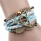 Doinshop Infinity Love Heart Pearl Friendship Antique Leather Charm Bracelet (light blue)