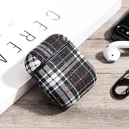 UR Sunshine AirPods Case, Classic Grid Pattern PU Leather Hard Cover Case for AirPods Anti-Fingerprint Strong Protection- Black