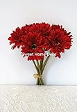 Sweet Home Deco 13’’ Silk Artificial Gerbera Daisy Bouquet (W/ 7stems, 7 Flower Heads), Home/wedding Decorations (Red)
