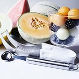 The Best Christmas Stocking Stuffer - PURE UTENSILS Watermelon White Slicer / Melon Baller - Stainless Steel Tong - Core and Slice Honeydew Cantaloupe Effortlessly / Serve Perfectly Gift RECIPE Ebook!