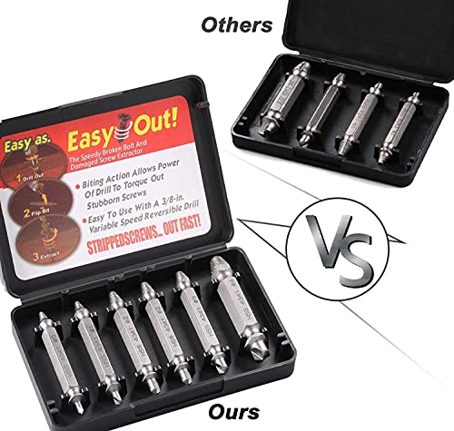 MBBEST Damaged&Stripped Screw Extractor Remover Tool and Drill Bit kit,Broken Bolt Extractor,Made From H.S.S. 4341#, Set of 6 Pcs Stripped Screw Remover