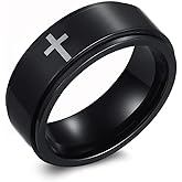 ANIEJUFI 8MM Stainless Steel Cross Christian Ring Classic Plain Spinner Wedding Band for Men Women