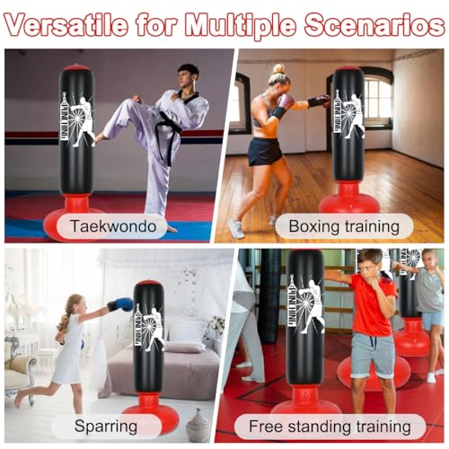 Inflatable Punching Bag 160cm Free Standing Boxing Bag with Gloves | Thicken Sparring Fitness Speed Training Column Practice Equipment for Home MMA Taekwondo Decompression Kickboxing Adults Kids