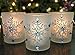 Snowflake Frosted Glass Candleholders - Set of 3 - Glittery Snow Flake Holders with Jewels - 2.75
