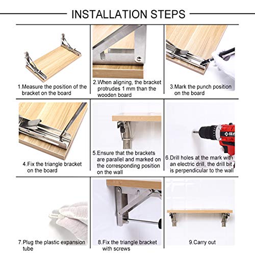 Folding Shelf Brackets, Heavy Duty Metal Triangle Shelf Bracket, DIY Wall Mounted Shelf Bracket