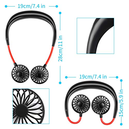 2019 Upgraded Hand Free Fan Portable Wearable Neckband Fan Personal USB Fan Battery Rechargeable Mini Fan Cooler Fan with Dual Wind Head for Traveling Office Outdoor Household