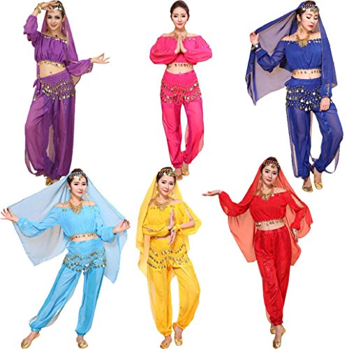 Hot Sale! AMA(TM) Women Girls Egypt Belly Dance Costumes Indian Dancing Tops +Pants Clothes Outfits Set