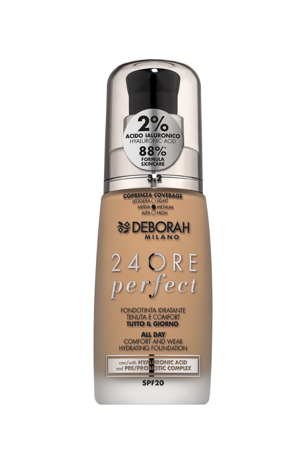 Deborah Milano - 24 Hour Liquid Foundation Perfect Moisturising SPF 20, No. 3.2 Hazelnut, 30.0 ml, 1
