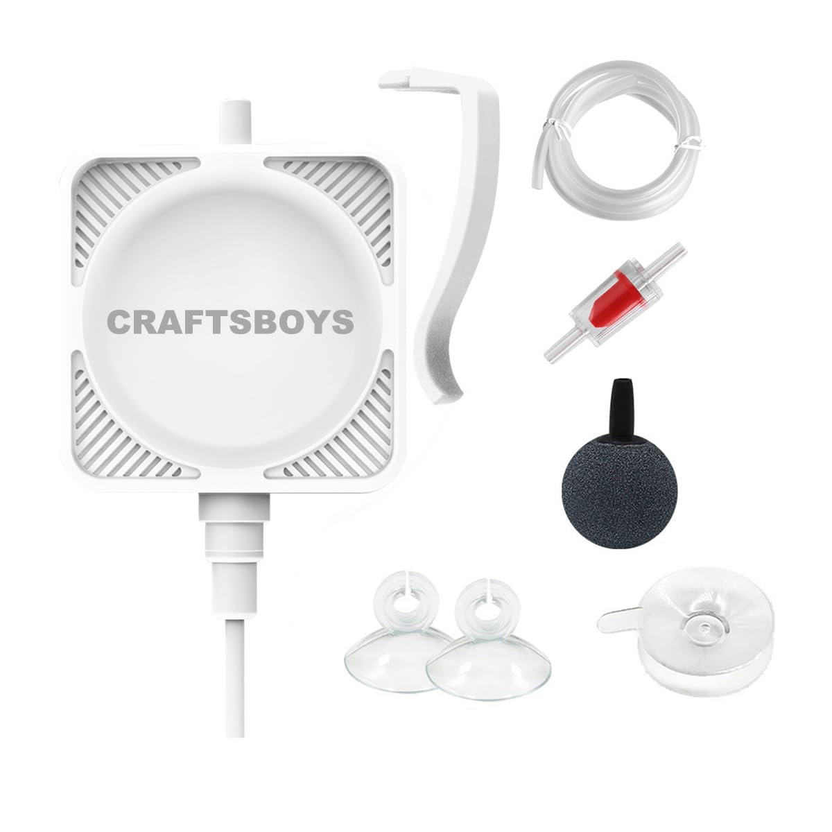 Craftsboys Ultra Silent Fish Tank Air Pump, Aquarium Oxygen Pump, for 10L-40L Fish Tank, Single Outlet (White)