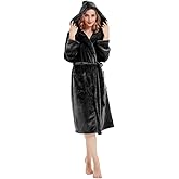 HOLOVE Women's Warm Hooded Fleece Bathrobe Cozy Long Spa Robes for Ladies