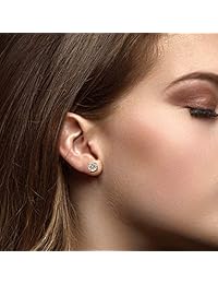 AGS - Pendientes de tuerca clásicos con diamante de corte brillante en oro blanco o amarillo de 14 quilates (color L-M, claridad I1-I2), oro amarillo