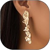 Chunky Statement Earrings for Women 14k Plated Gold Long Liquid Dangle Earrings Irregular Pleated Lava Drop Earrings Trendy Punk Jewelry Gifts