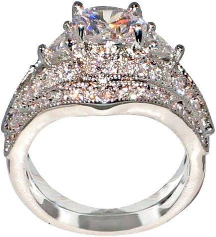 Antique Style Queen Victoria 2.94 Ct. Round-Shape and Triangle-Shape Cz Cubic Zirconia Engagement Bridal Wedding 2 Pc. Ring Set (Center Stone is 2 Cts.)