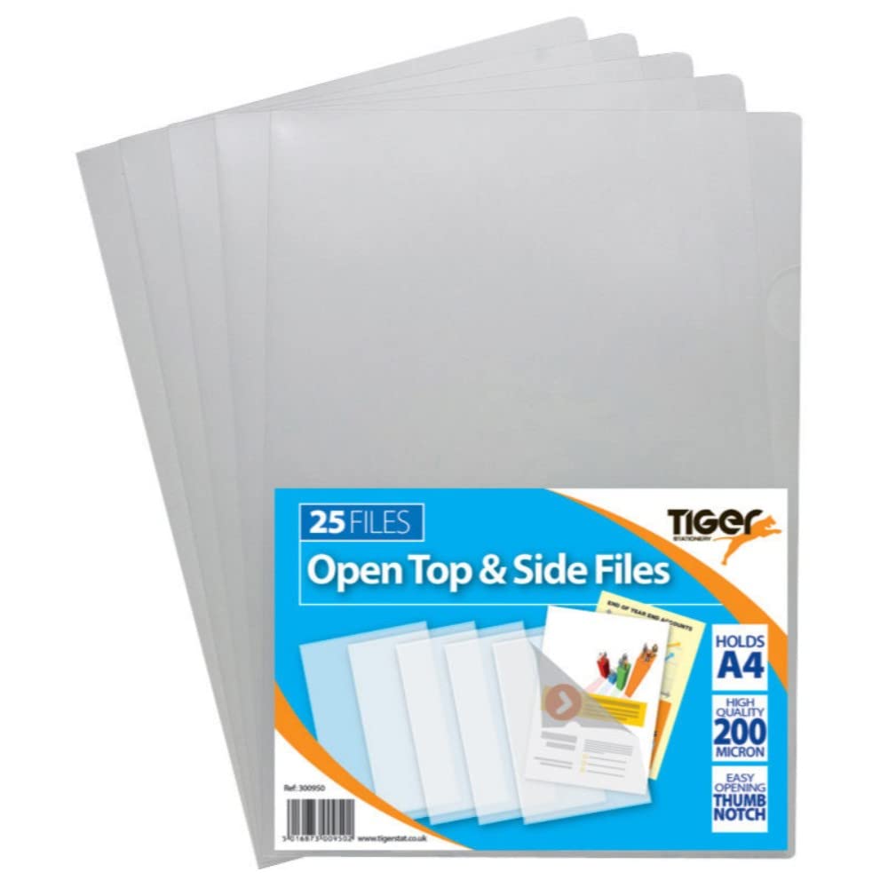 50 Pack of A4 Multi-Use Strong Plastic Top and Side Opening Wallets Lock Sleeves Clear Finish (Not Coloured)