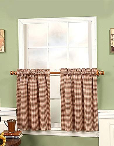 Amazon Com Style Master Burgundy Gingham Check Tier Curtains 24