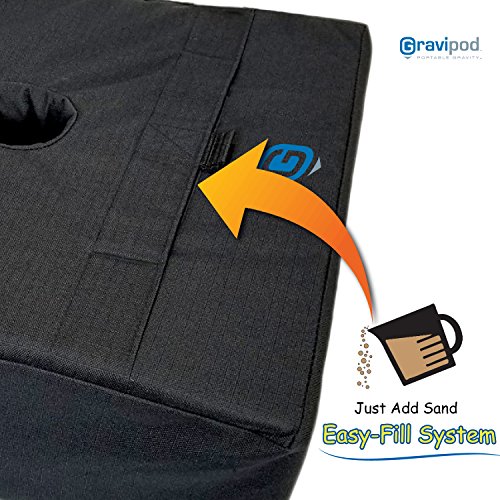 Gravipod 18"x18" Square Umbrella Base Weight Bag-Up to 110#. Safety solution for Patio, Offset and Cantilever Umbrellas. Heavy Duty Ballistic Polyester, XL opening, Weather and UV resistant