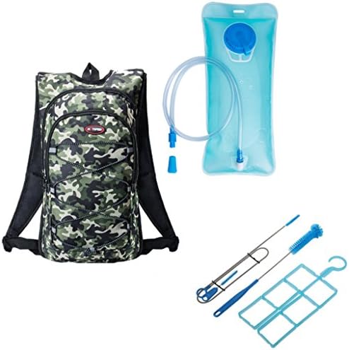 Camo Hydration Water Storage Back Pack for Runners, Cyclists, Hiking Trips, Hunters, For Kids, Women and Men, Includes Bladder Cleaning Kit (Green)