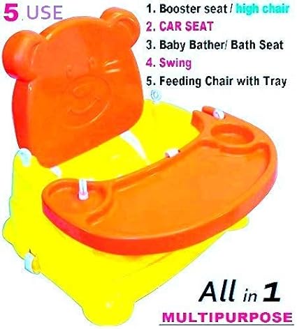 Toyboy Honey Bee 5-in-1 Plastic Baby Booster Seat Cum Swing (Orange)