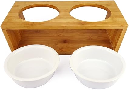 Amazon Com Premium Bamboo Elevated Dog And Cat Pet Feeder