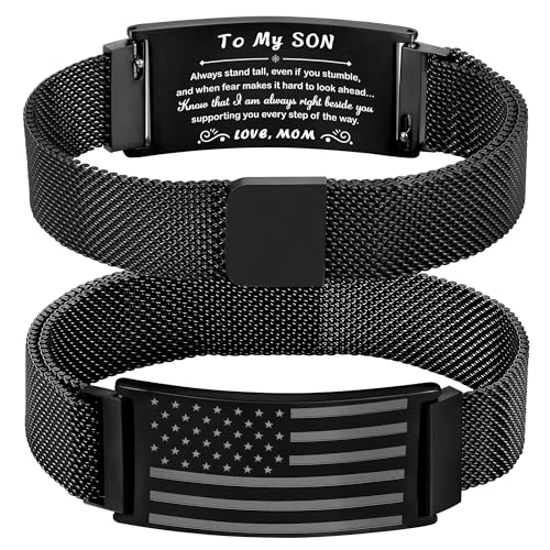 Jesvo To My Son/Stepson/Son-in-Law Bracelet, Adjustable Stainless Steel American Flag Bracelet Jewelry, Birthday Valentine Christmas Day Gifts