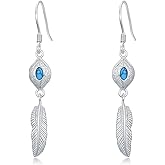 Feather Dangle Earrings for Women 925 Sterling Silver Turquoise Drop Earrings with Feather Boho Vintage Leaf Hook Earrings Native American Jewelry for Women Valentine Gift
