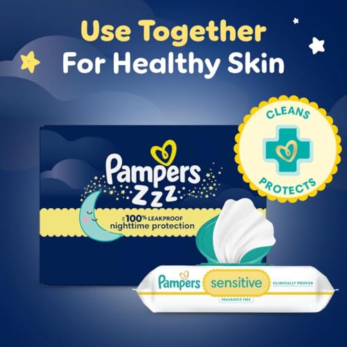 PAMPERS ZZZ OVERNIGHT DIAPERS, SIZE 4 (22-37 LBS), 58 COUNT, NIGHTTIME PROTECTION DISPOSABLE BABY DIAPER, NIGHT TIME LEAK AND SKIN PROTECTION