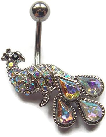 14g 3/8 Peacock Bullet Button Ring Navel Rings Ear Body Piercing Jewelry