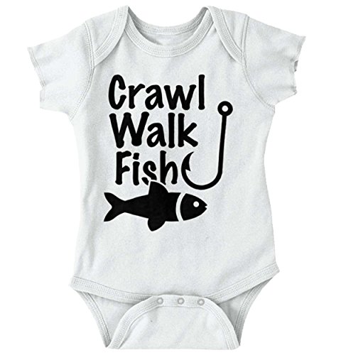 Crawl Walk Fish Funny Fishing New Parents Gifts Cute Baby Onesie Bodysuit