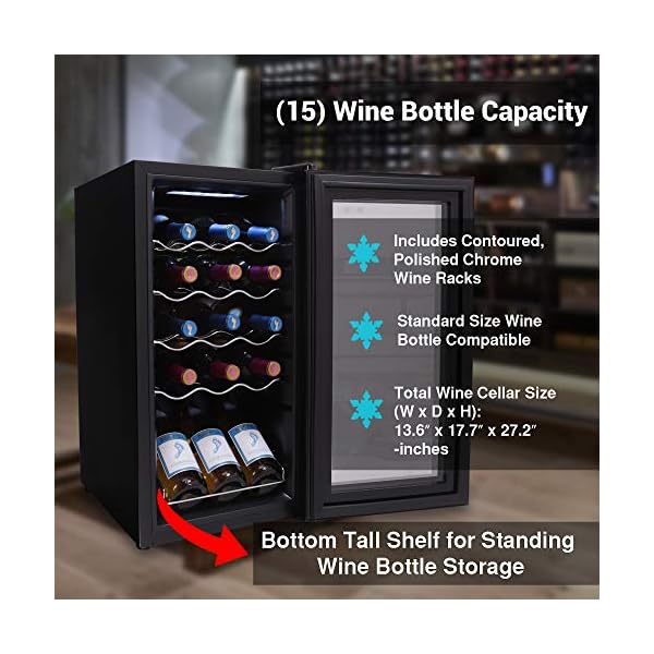 15-Bottle-Wine-Cooler-Refrigerator-White-Red-Wine-Fridge-Chiller-Countertop-Wine-Cooler-Freestanding-Compact-Mini-Wine-Fridge-15-Bottle-Capacity-Digital-Control-Glass-Door-NutriChef-PKCWC150