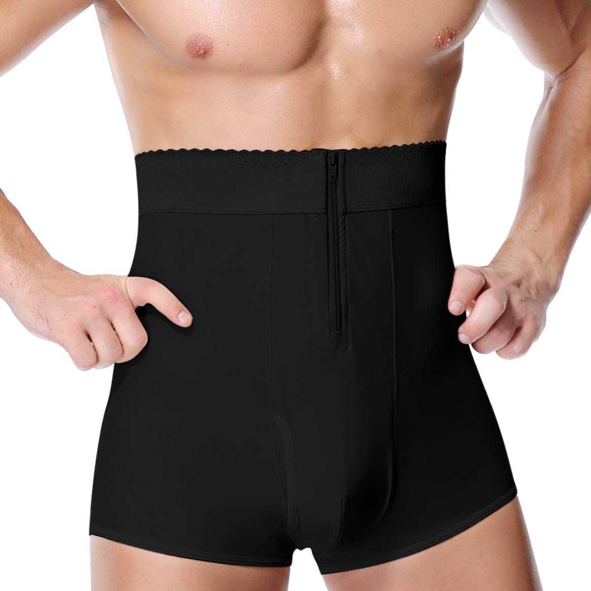 NBVIC Men High Waist Slimming Body Shaper Zip Up Tummy Control Boxer