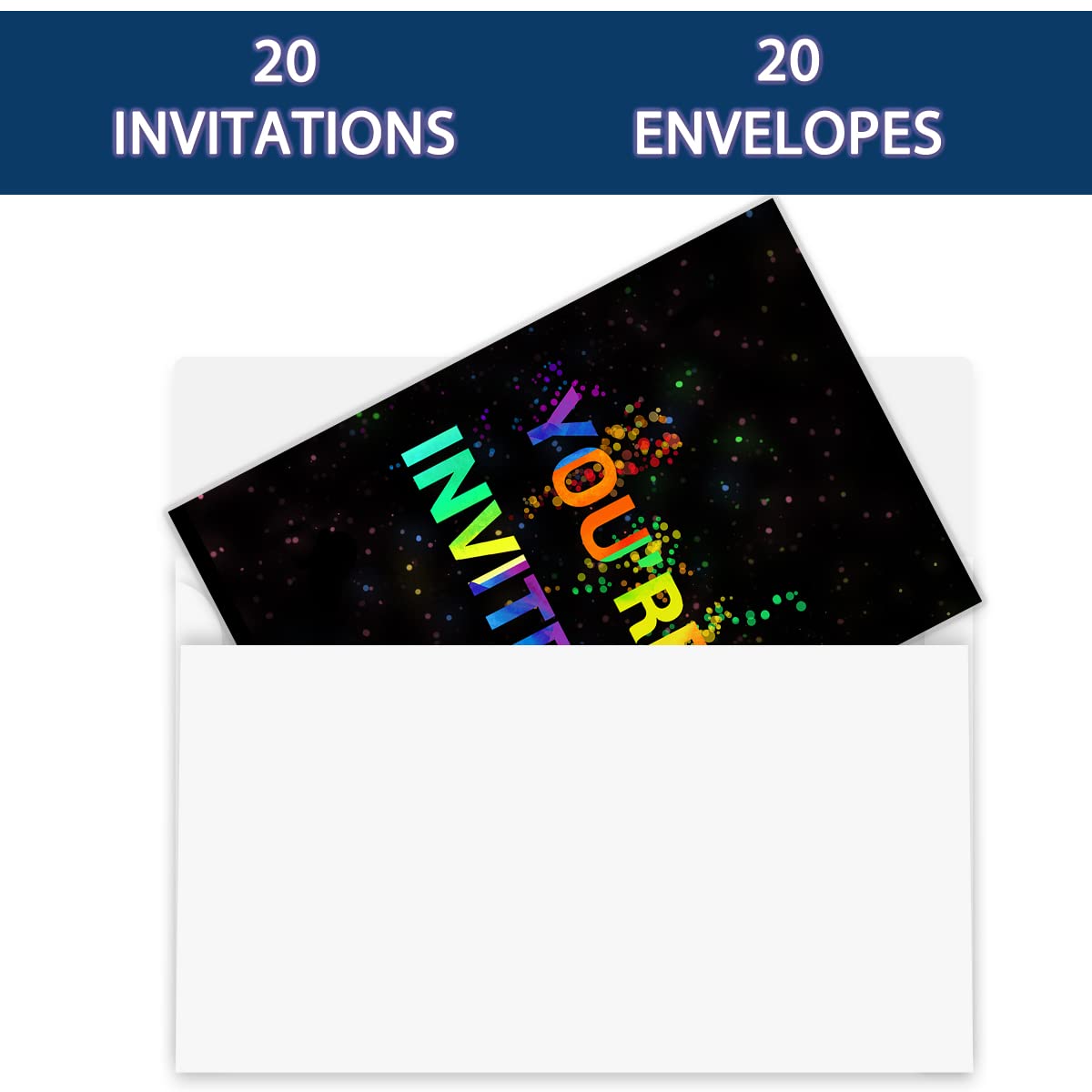 Glow Let's Play Birthday Party Invitations For Boys Girls, Neon Party Invites For Kids, Double Sided Design(20 Cards + Envelopes)