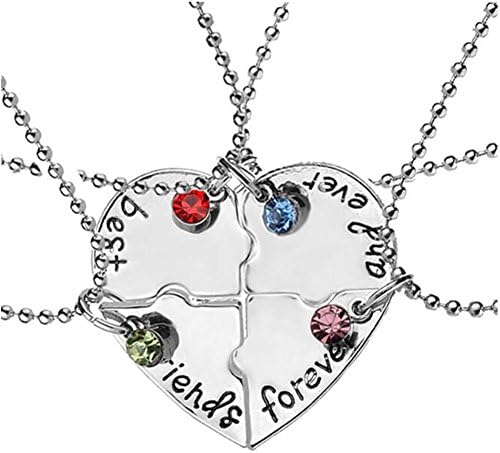 RevoLity Fashion Jewelry “Best Friends Forever and Ever” Split Heart Pendant Necklace BFF Valentine Heart Friendship Necklace (4 Pieces)