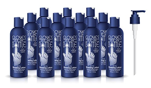 12-Pack Gloves In A Bottle Shielding Lotion - Great for Dry Itchy Skin! Grease-less and Fragrance Free! (8oz-240ml)