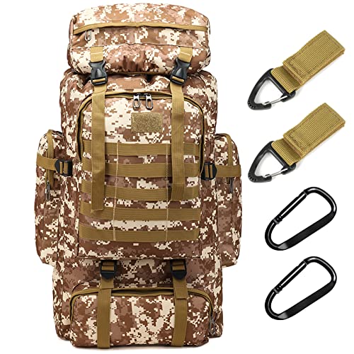 Photo 1 of 70L Hiking Backpack for Men, Waterproof Lightweight Camping Backpack, Military Rucksack with Molle, 3-Day Assault Pack for Travel, Climbing, Outdoor Sports (Desert camouflage)