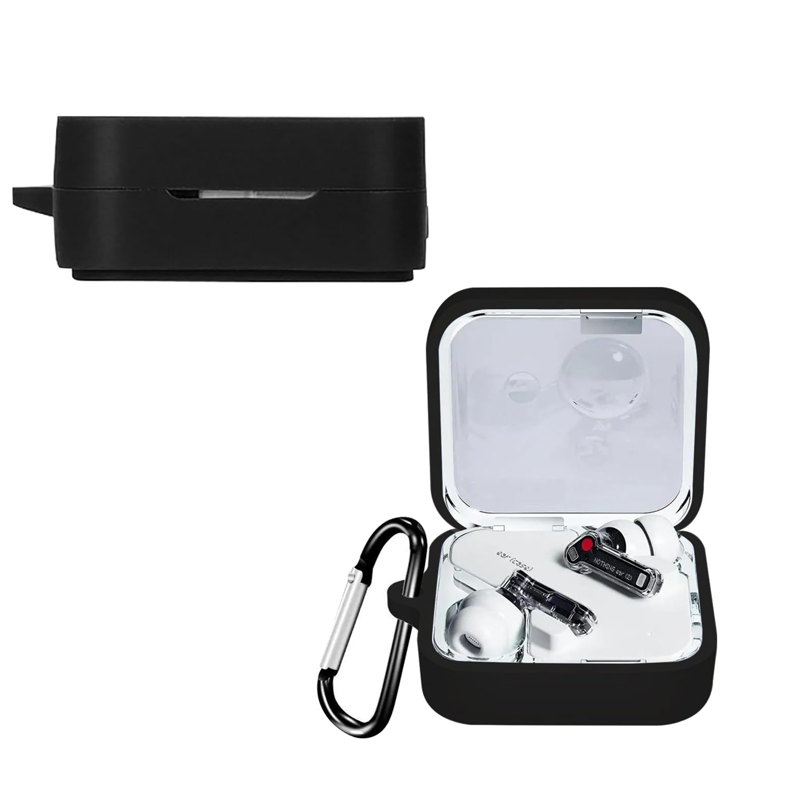 KZIOACSH Silicone Case for Nothing Ear 2024/Nothing Ear 3 with Carabiner, Ultra Slim Anti-Scratch Anti-Lost Protective Earbuds Case Lightweight Washable Sumdge-Proof Earphone Skin Cover,Black