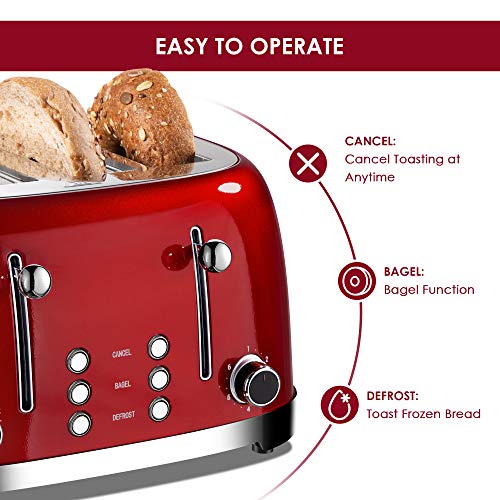REDMOND 4 Slice Toaster Retro Stainless Steel Toasters with Bagel