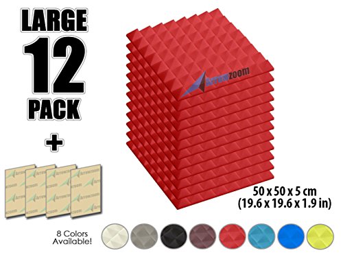 Arrowzoom New 12 Pack of (19.6 in X 19.6 in X 1.9 in) Soundproofing Insulation Pyramid Acoustic Wall Foam Padding Studio Foam Tiles AZ1034 (RED)