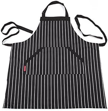 Bib Aprons for Women/ Men with Pockets, Cooking Aprons for Home Kitchen Restaurant (Black+White)