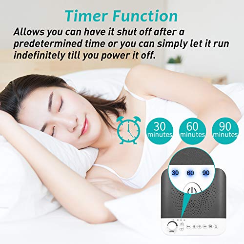 HENSUN White Noise Sound Machine, 17 Non-Looping Natural Sounds| 7 LED Night Lights| Plug in Adapter| Portable Sleep Sound Therapy Maker with Timer & USB Output for Home Office or Travel