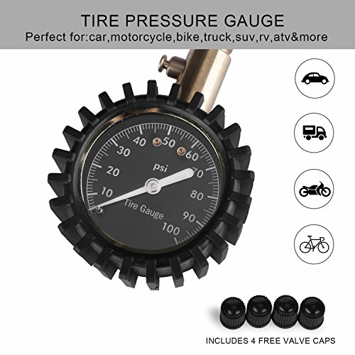 High-precision Tire Pressure Gauge (60-100 PSI) ,Premium Braided Hose, Solid Brass Hardware, Best For Any Heavy Duty Car, Truck, Motorcycle, RV and so on (Gold, 100psi)