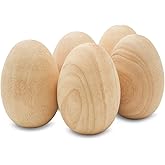 Fake Eggs to Paint, Pack of 2 Smooth Standable Wooden Eggs for Crafts, 4-3/8 Inch Wooden Easter Egg Decor, Wood Chicken Egg to Paint & Dye, by Woodpeckers