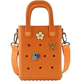 Mini Rubber Beach Bag with Strap & Charms, Waterproof EVA Beach Bag for Girls, Small Rubber Tote Bag for Women